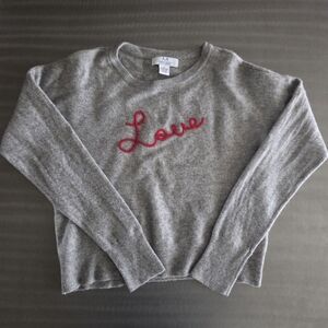 Magaschoni 100% Gray Cashmere Love Graphic Crewneck Cozy Soft Sweater Large